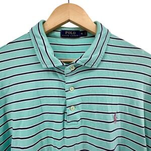 Polo Ralph Lauren Mens XL Polo Shirt Mint Green Navy Striped Short Sleeve Pony